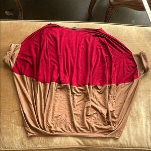 Oversized color-block casual top shirt sleeve Balloon cut Burgundy&Tan New Sampl